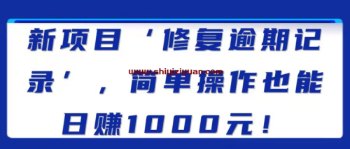 新项目“修复逾期纪录”简单操作也能日赚1000元_拾壹资源网