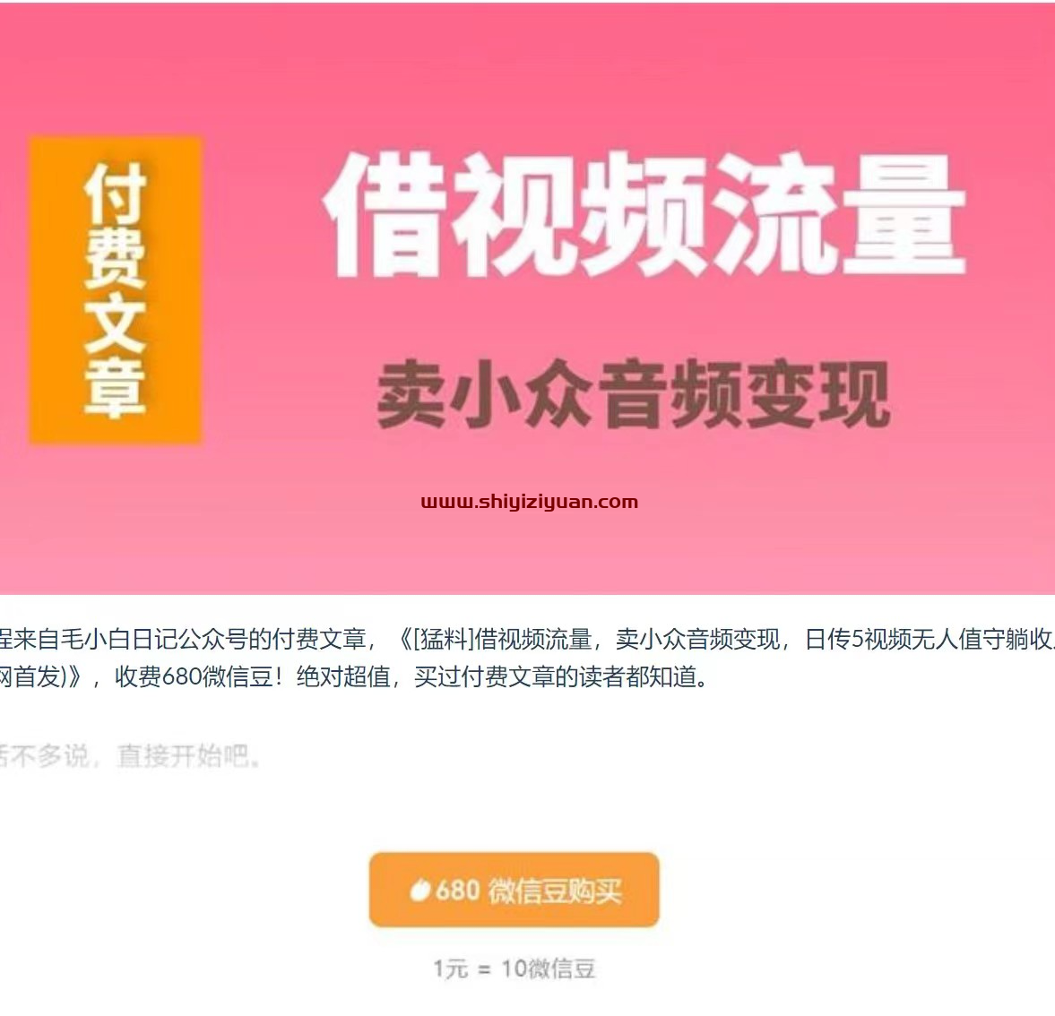 毛小白《借视频流量,卖小众音频变现》_拾壹资源网