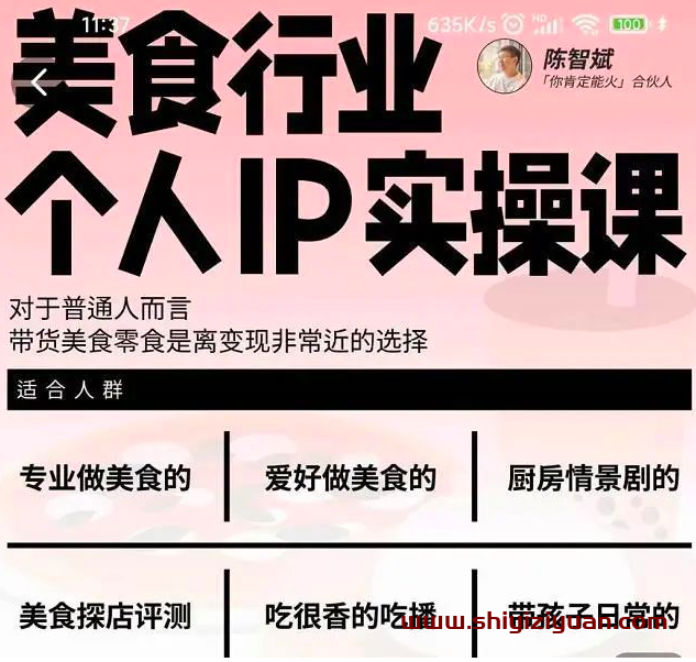 美食行业个人IP实操课，对于普通人而言，带货美食零食是离变现非常近的选择_拾壹资源网