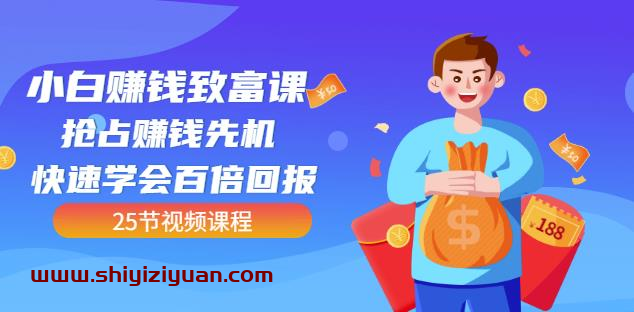 小白赚钱致富课:抢占赚钱先机快速学会百倍回报(25节视频)_拾壹资源网