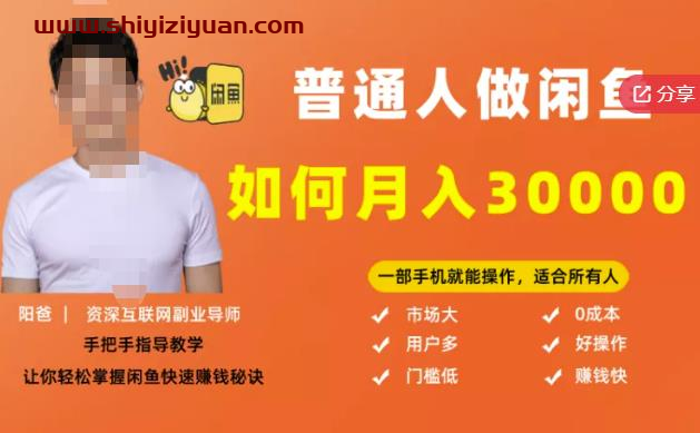 【月入30000+的闲鱼副业模式】,一部手机就能操作,适合所有想赚钱的人_拾壹资源网