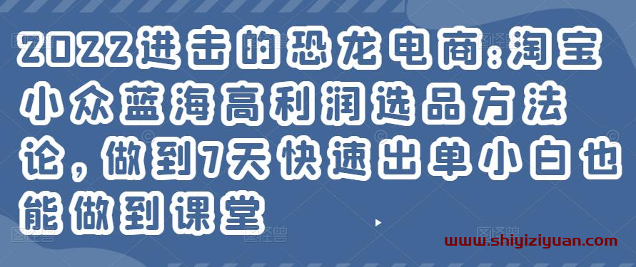 2022进击的恐龙电商:淘宝小众蓝海高利润选品方法论,做到7天快速出单小白也能做到_拾壹资源网