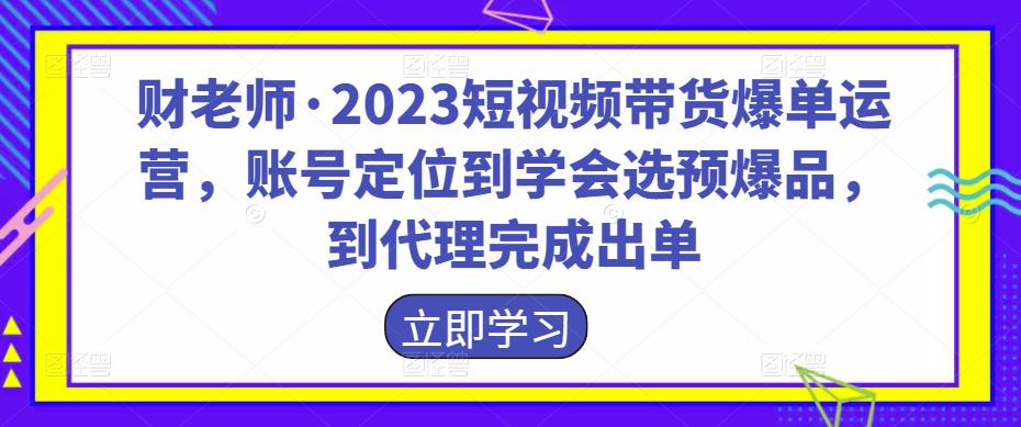 财老师·2023短视频带货爆单运营，账号定位到学会选预爆品，到代理完成出单_拾壹资源网