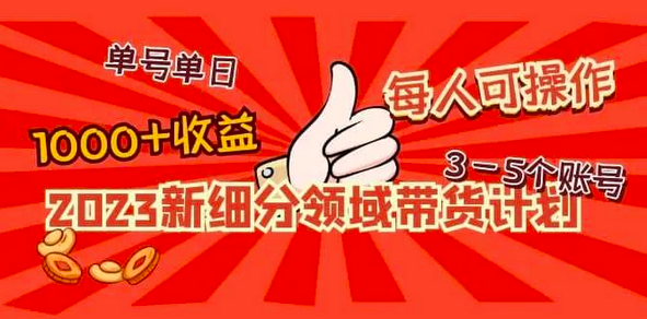 2023新细分领域带货计划:单号单日1000+收益不难,每人可操作3-5个账号_拾壹资源网