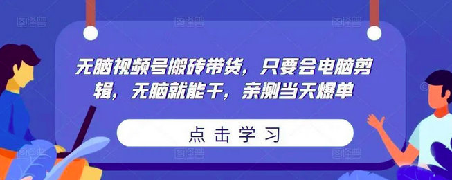 无脑视频号搬砖带货，只要会电脑剪辑，无脑就能干，亲测当天爆单_拾壹资源网