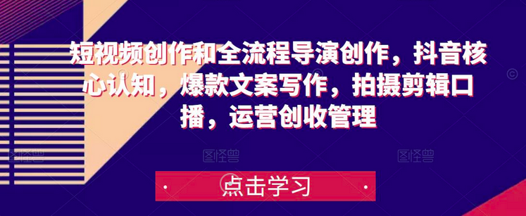 短视频创作和全流程导演创作,抖音核心认知,爆款文案写作,拍摄剪辑口播,运营创收管理_拾壹资源网