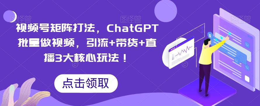 视频号矩阵打法，ChatGPT批量做视频，引流+带货+直播3大核心玩法！_拾壹资源网