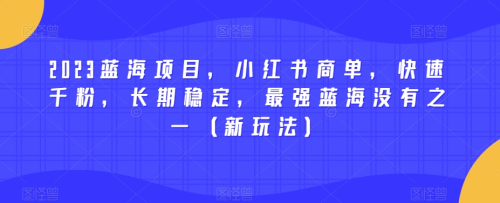 2023蓝海项目,小红书商单,快速千粉,长期稳定,最强蓝海没有之一(新玩法)_拾壹资源网