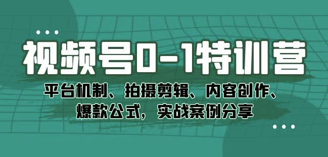 图片[1]_视频号0-1特训营：平台机制、拍摄剪辑、内容创作、爆款公式，实战案例分享