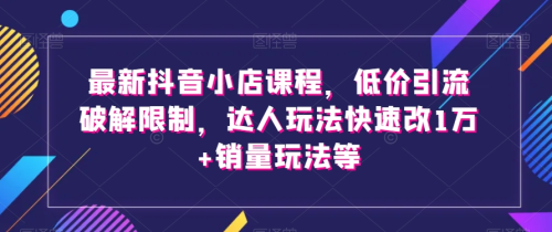 最新抖音小店课程,低价引流破解限制,达人玩法快速改1万+销量玩法等_拾壹资源网