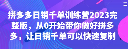 拼多多日销千单训练营2023完整版,从0开始带你做好拼多多,让日销千单可以快速复制_拾壹资源网