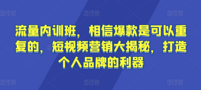 图片[1]_流量内训班，相信爆款是可以重复的，短视频营销大揭秘，打造个人品牌的利器