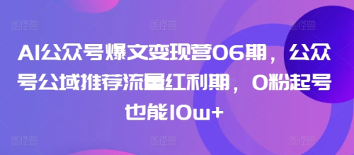 AI公众号爆文变现营06期，公众号公域推荐流量红利期，0粉起号也能10w+_拾壹资源网