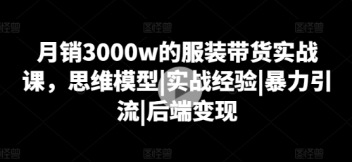 月销3000w的服装带货实战课,思维模型|实战经验|暴力引流|后端变现_拾壹资源网