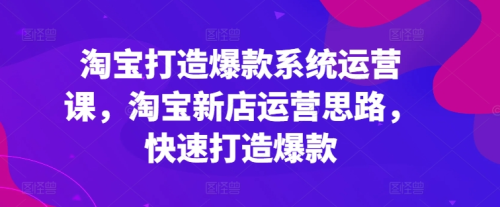 淘宝打造爆款系统运营课,淘宝新店运营思路,快速打造爆款_拾壹资源网