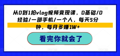 从0到1拍vlog视频变现课，0基础/0经验/一部手机/一个人，每天5分钟，每月多赚1W+_拾壹资源网