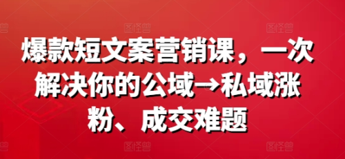 爆款营销文案课，一次解决你的公域→私域涨粉、成交难题_拾壹资源网