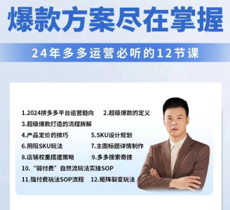 2024多多运营必听的12节课，全程干货，玩法实操，爆款方案尽在掌握_拾壹资源网