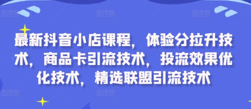最新抖音小店课程,体验分拉升技术,商品卡引流技术,投流效果优化技术,精选联盟引流技术_拾壹资源网