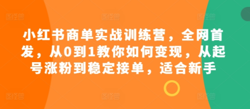 小红书商单实战训练营，全网首发，从0到1教你如何变现，从起号涨粉到稳定接单，适合新手_拾壹资源网