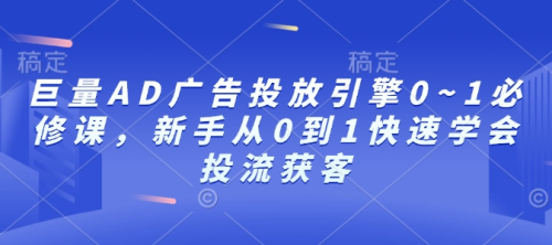 巨量AD广告投放引擎0~1必修课,新手从0到1快速学会投流获客_拾壹资源网