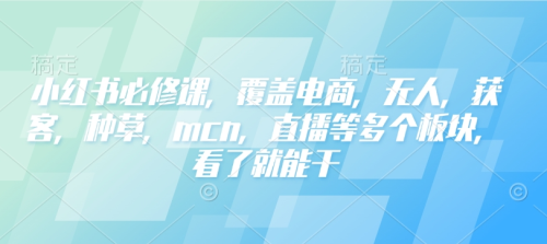 小红书必修课,覆盖电商,无人,获客,种草,mcn,直播等多个板块,看了就能干_拾壹资源网