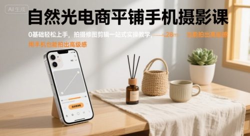 柔妈自然光电商平铺手机摄影课，0基础轻松上手，拍摄修图剪辑一站式实操教学，用手机也能拍出高级感_拾壹资源网