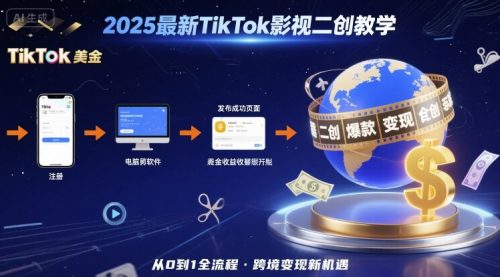 2025年最新TikTok影视二创教学,从注册到发布撸美金全流程,跨境变现新机遇_拾壹资源网