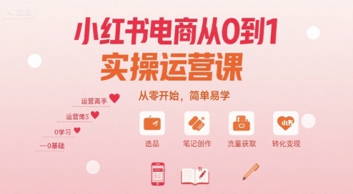 小红书电商从0到1实操运营课,从零开始,简单易学_拾壹资源网