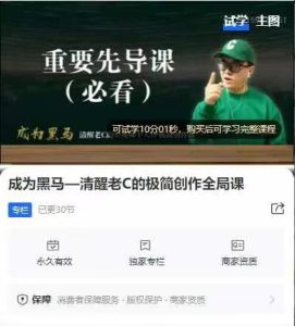 成为黑马—清醒老C的极简创作全局课,简单算法解决复杂问题,一套短视频自媒体快速突围课_拾壹资源网