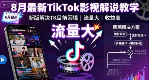 8月最新TikTok影视解说教学,新版解决TK目前困境,流量大,收益高_拾壹资源网