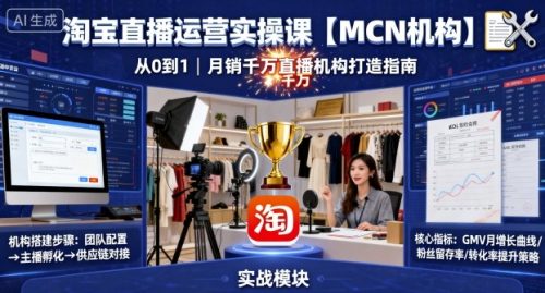 淘宝直播运营实操课【MCN机构】，从0到1做一家月销千W的直播机构_拾壹资源网
