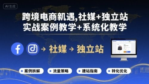 跨境电商新机遇,社媒+独立站,实战案例教学+系统化教学_拾壹资源网