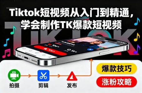 Tiktok短视频从入门到精通，学会制作TK爆款短视频_拾壹资源网