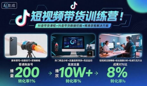 短视频带货训练营,抖音带货课程+抖音带货数据挖掘+精准获客解决方案_拾壹资源网