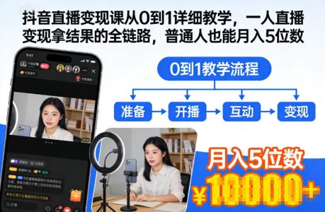 抖音直播变现课从0到1详细教学,一人直播变现拿结果的全链路,普通人也能月入5位数_拾壹资源网