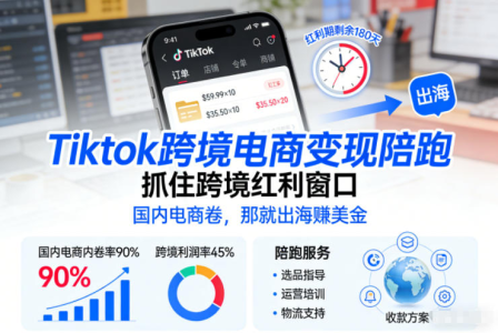 Tiktok跨境电商变现陪跑，抓住跨境红利窗口，国内电商卷，那就出海賺美金_拾壹资源网