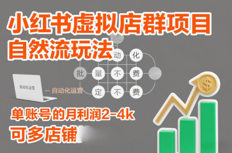 纸壳小红书虚拟店群项目，自然流玩法，批量自动化，稳定不费号，单账号的月利润2-4k，可多店矩阵_拾壹资源网