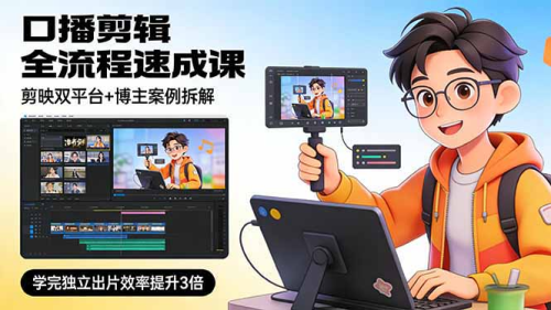 小丁口播剪辑全流程速成课，剪映双平台+博主案例拆解，学完独立出片效率提升3倍_拾壹资源网