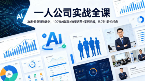 一人公司实战全课｜36种起盘賺钱计划，100节AI赋能+流量运营+案例拆解，从0到1轻松起盘_拾壹资源网
