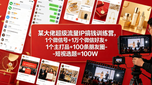 某大佬超级流量IP搞钱训练营，1个微信号+1万个微信好友+1个主打品+100条朋友圈-短视选题=100W_拾壹资源网