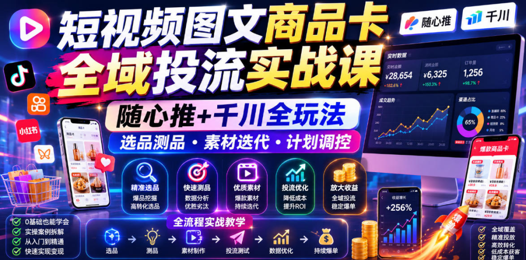 图片[1]_短视频图文商品卡全域投流实战课，随心推+千川全玩法，选品测品,素材迭代,计划调控，提升ROI爆单增收教程