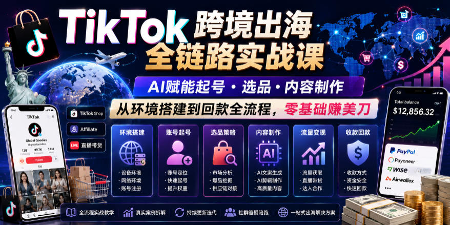 图片[1]_TikTok跨境出海全链路实战课，AI赋能起号·选品·内容制作，从环境搭建到回款全流程，零基础賺美刀