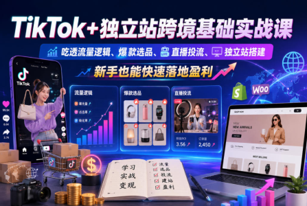TikTok+独立站跨境基础实战课，吃透流量逻辑、爆款选品、直播投流与独立站搭建，新手也能快速落地盈利_拾壹资源网