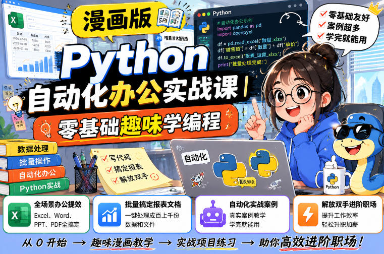 图片[1]_漫画版Python自动化办公实战课｜零基础趣味学编程，全场景办公提效、批量搞定报表文档、解放双手进阶职场