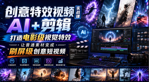 创意特效视频实战课，AI+剪辑打造电影级视觉特效，让普通素材变成刷屏级创意短视频_拾壹资源网
