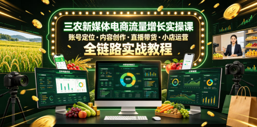三农新媒体电商流量增长实操课，账号定位?内容创作?直播带货?小店运营，全链路实战教程_拾壹资源网