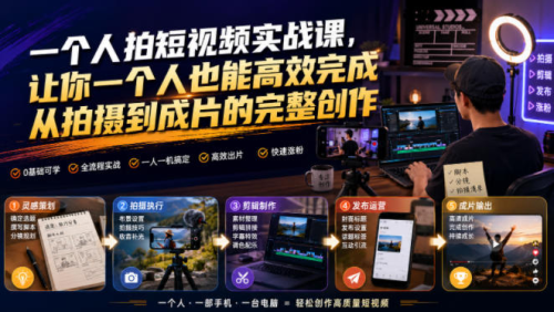 一个人拍短视频实战课，让你一个人也能高效完成从拍摄到成片的完整创作_拾壹资源网