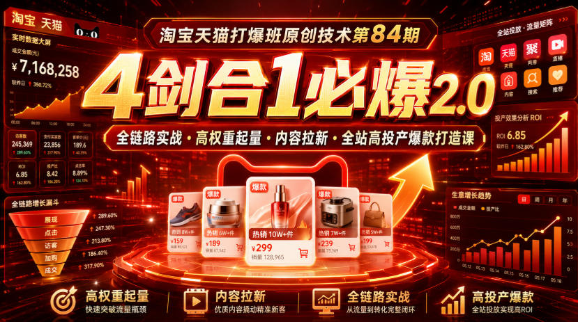 图片[1]_淘宝天猫打爆班原创技术第84期｜4剑合1必爆2.0全链路实战·高权重起量·内容拉新·全站高投产爆款打造课
