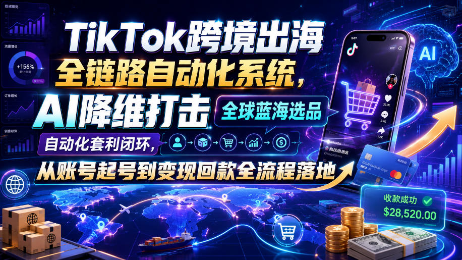 图片[1]_TikTok跨境出海全链路自动化系统，AI降维打击全球蓝海选品自动化套利闭环，从账号起号到变现回款全流程落地（2026年7月）